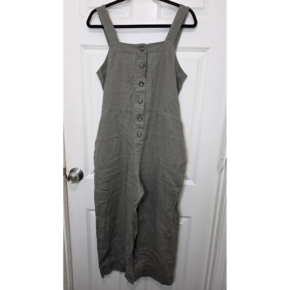 Everlane Linen Button-Front Jumpsuit Women 6 Green Casual Festival Vacational